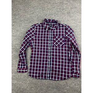 Crew Clothing Co Button Up Blouse Women's 12 Blue Red Plaid Relaxed Long Sleeve